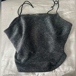 Sliver Sparkly Crop Tank w/ Black Straps